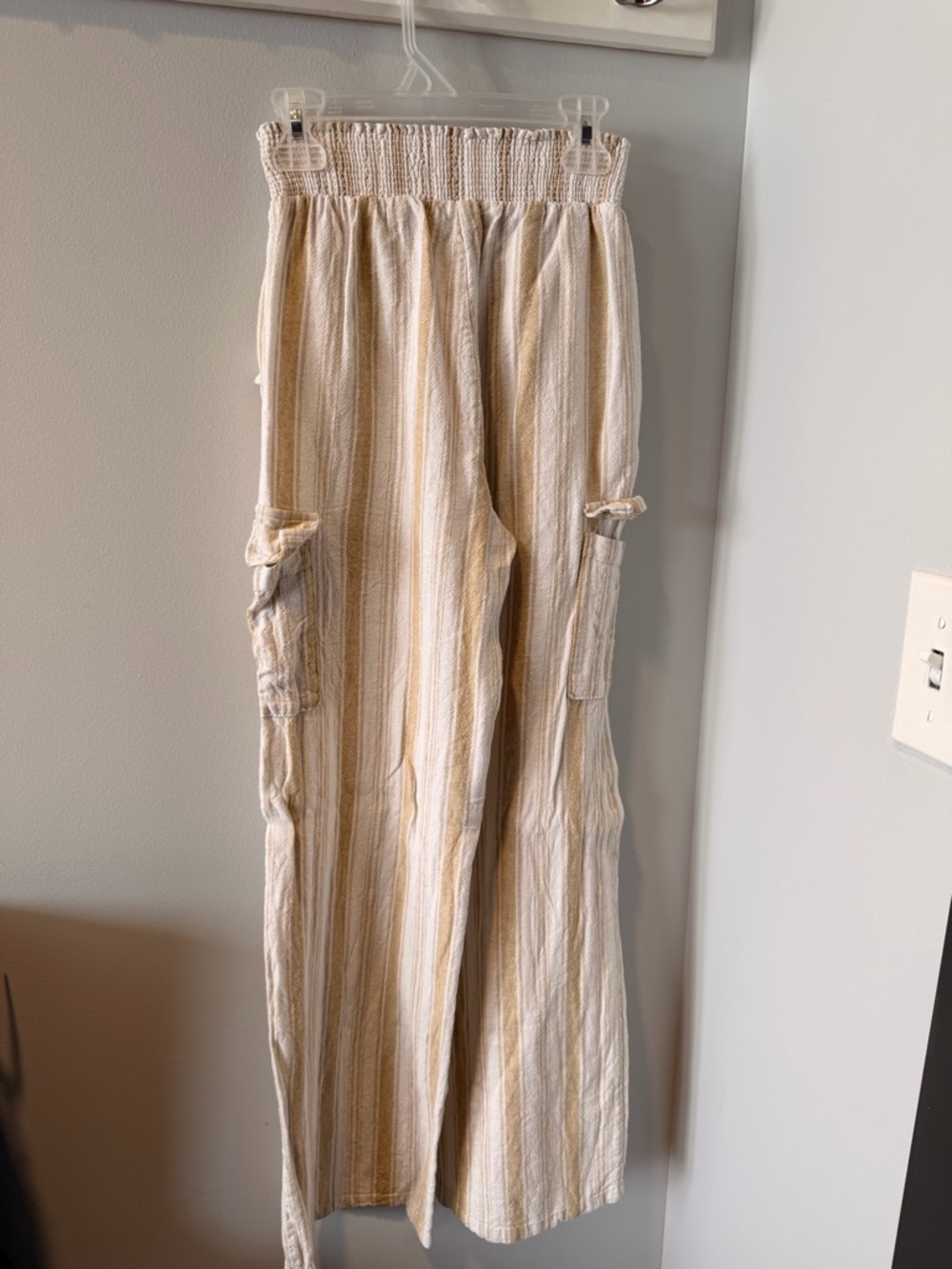 Love Tree Cream and Beige Striped Straight-Leg Cargo Pants